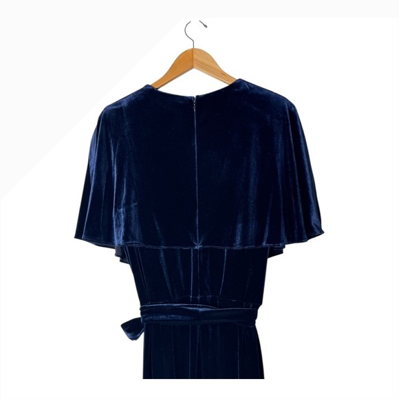 Alex Marie Jumpsuit Women 18 Navy Blue Velvet Cape Sleeves Belted Wide Leg Beth - Picture 5 of 7